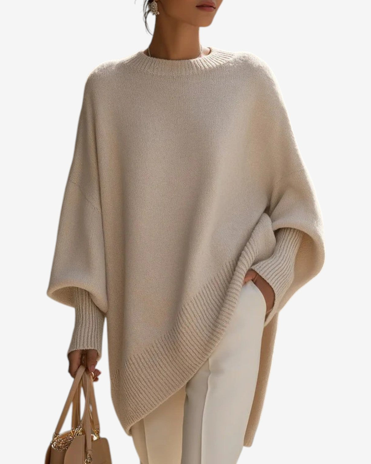 Women’s Oversized Knitted Poncho Jumper – Relaxed Fit