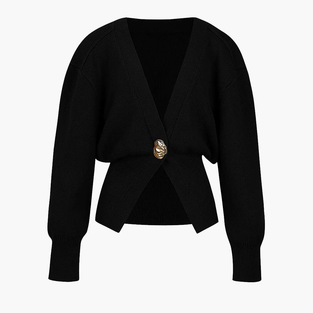 Women's Gold-Button Knitted Cardigan - Structured Fit