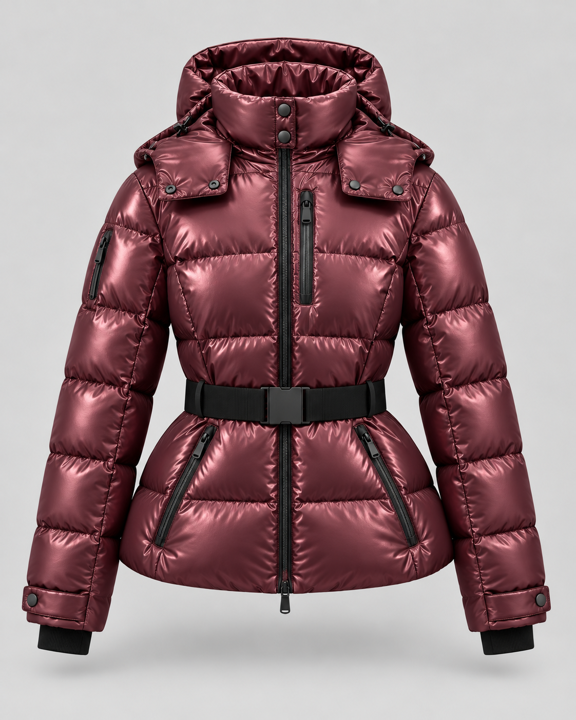 Women's Hooded Belted Puffer Jacket – Tailored Winter Coat