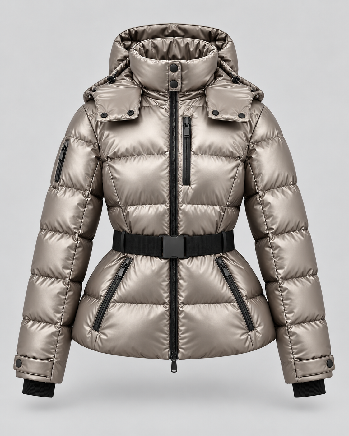 Women's Hooded Belted Puffer Jacket – Tailored Winter Coat