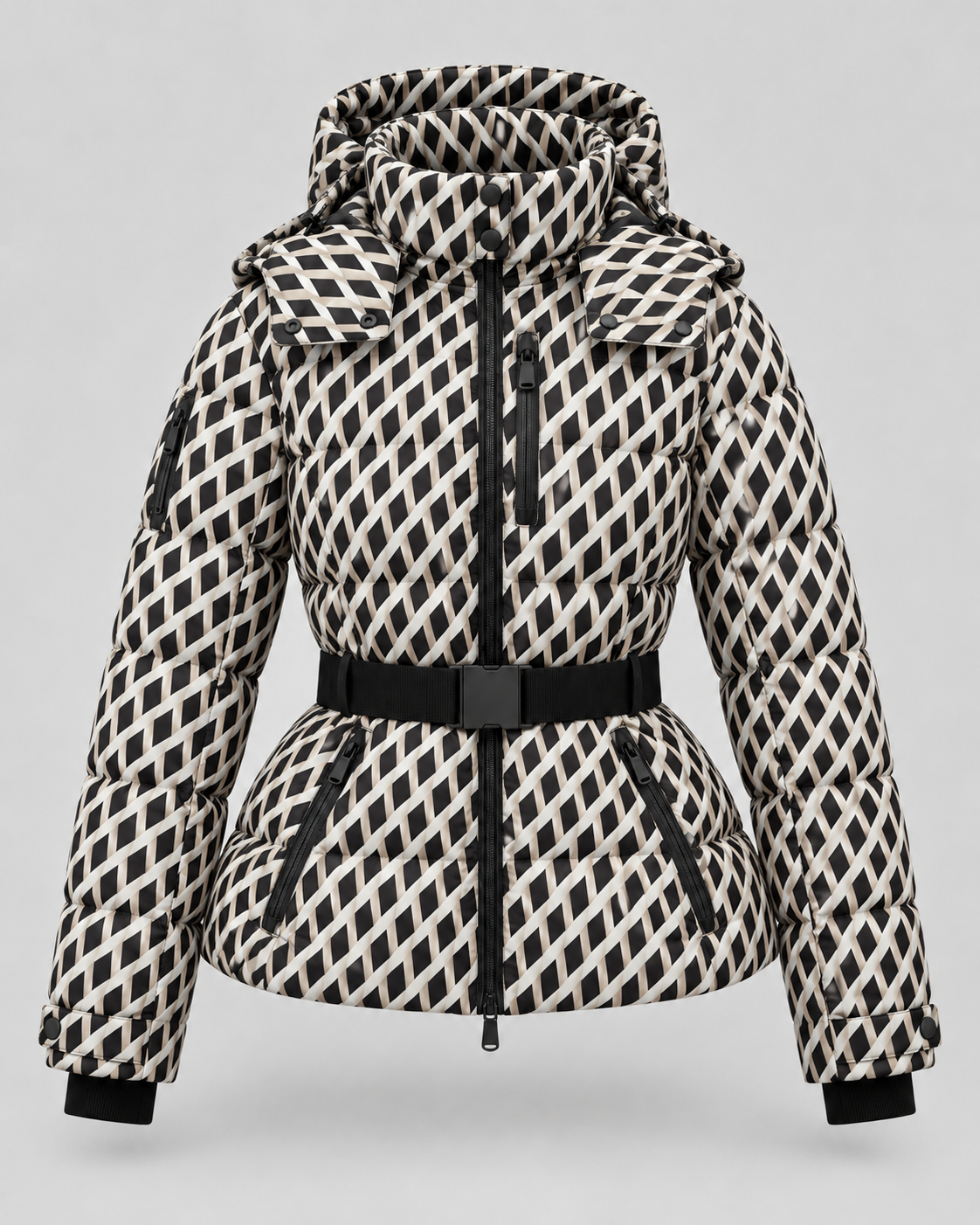 Women's Hooded Belted Puffer Jacket – Tailored Winter Coat