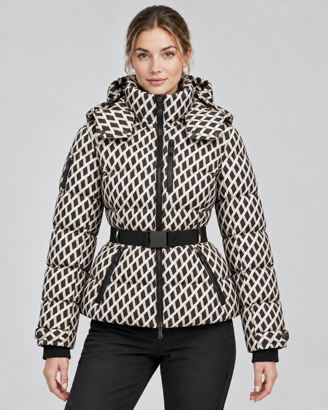 Women's Hooded Belted Puffer Jacket – Tailored Winter Coat