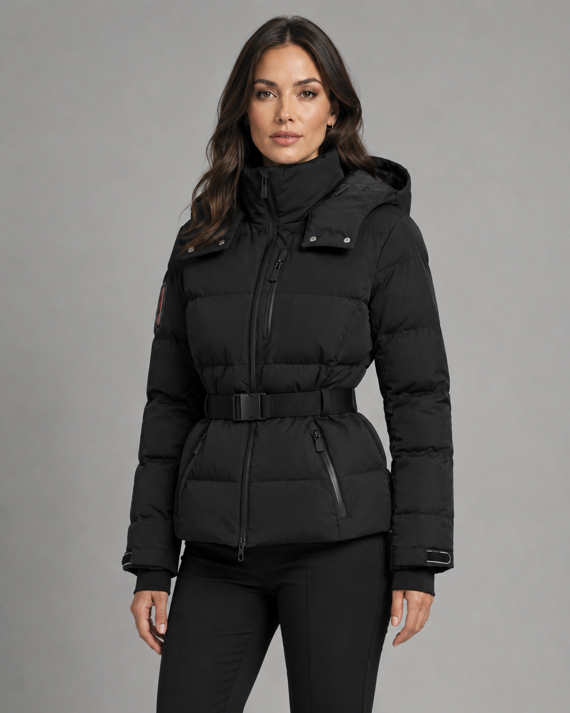 Women's Hooded Belted Puffer Jacket – Tailored Winter Coat