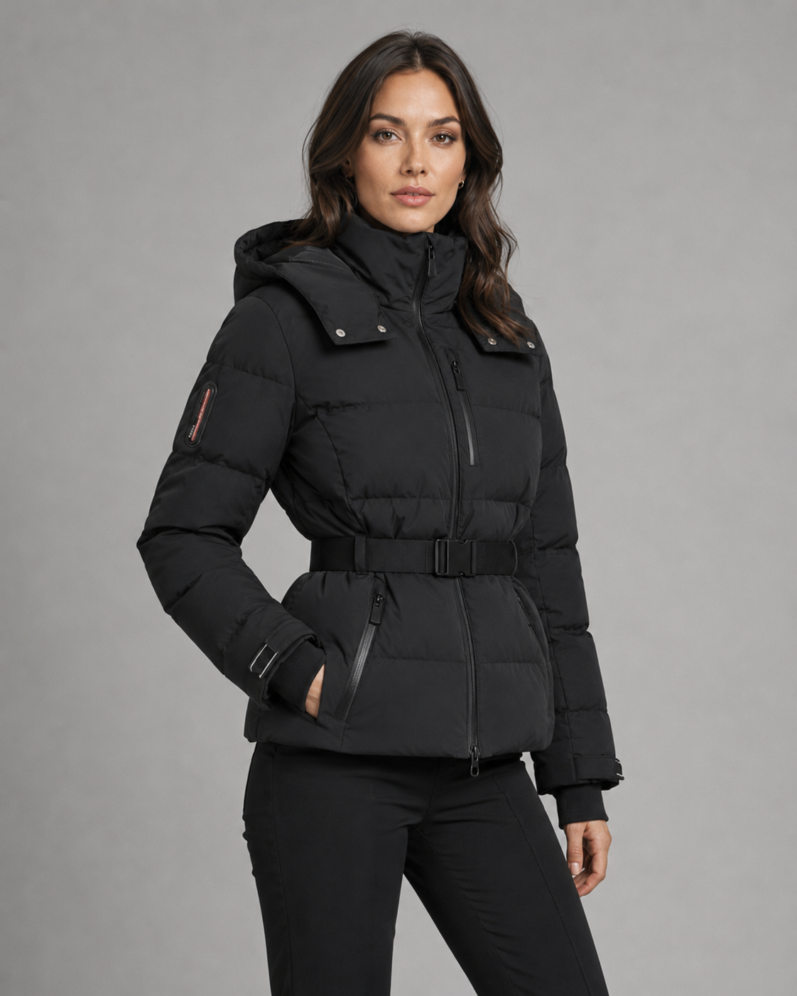 Women's Hooded Belted Puffer Jacket – Tailored Winter Coat