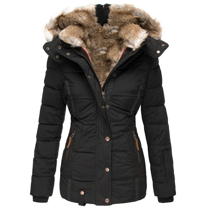 Women's Faux Fur Lined Puffer Jacket – Hooded Winter Coat