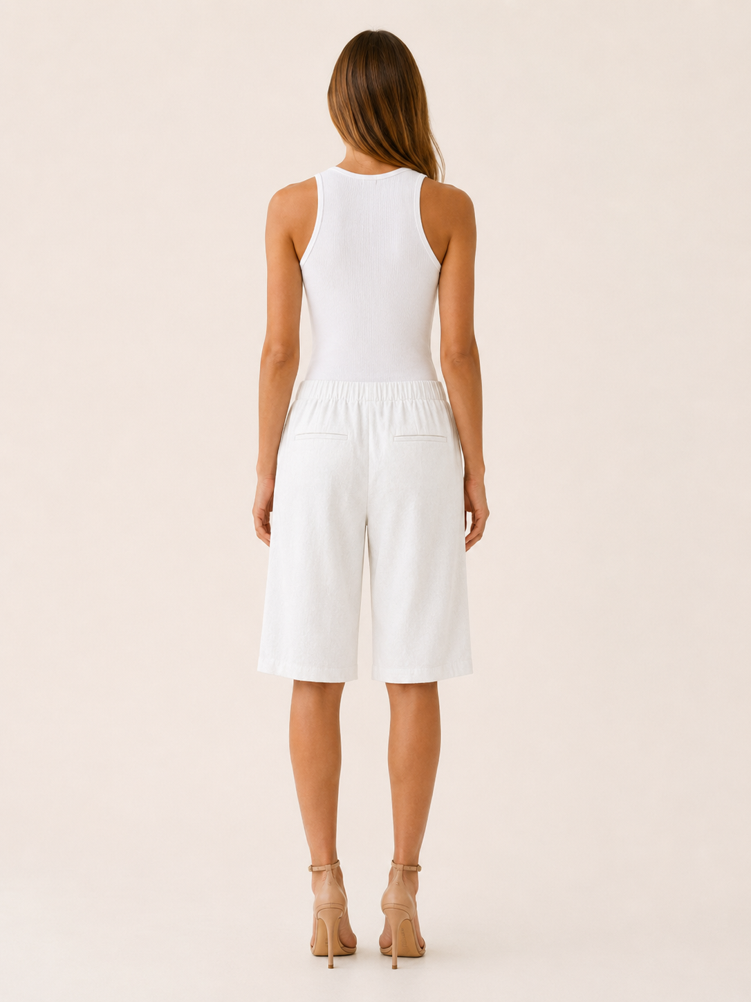 Elastic Waist Shorts with Button Detail