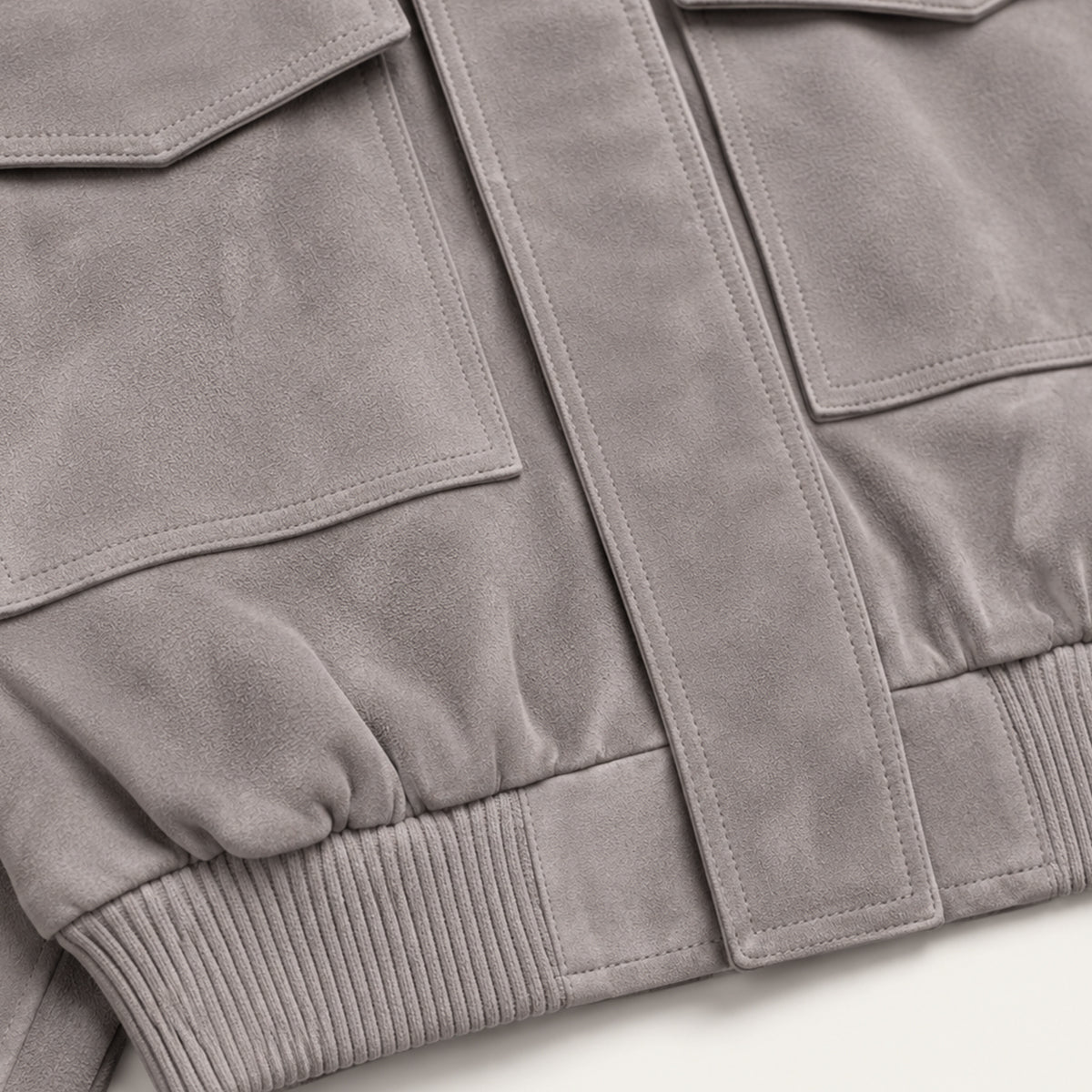 Women's Gray Suede Bomber, Short Length