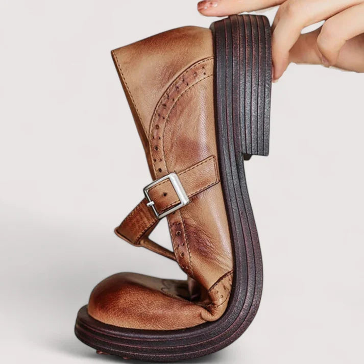 Women's Leather Mary Jane Shoes – Adjustable Strap Comfort Flats