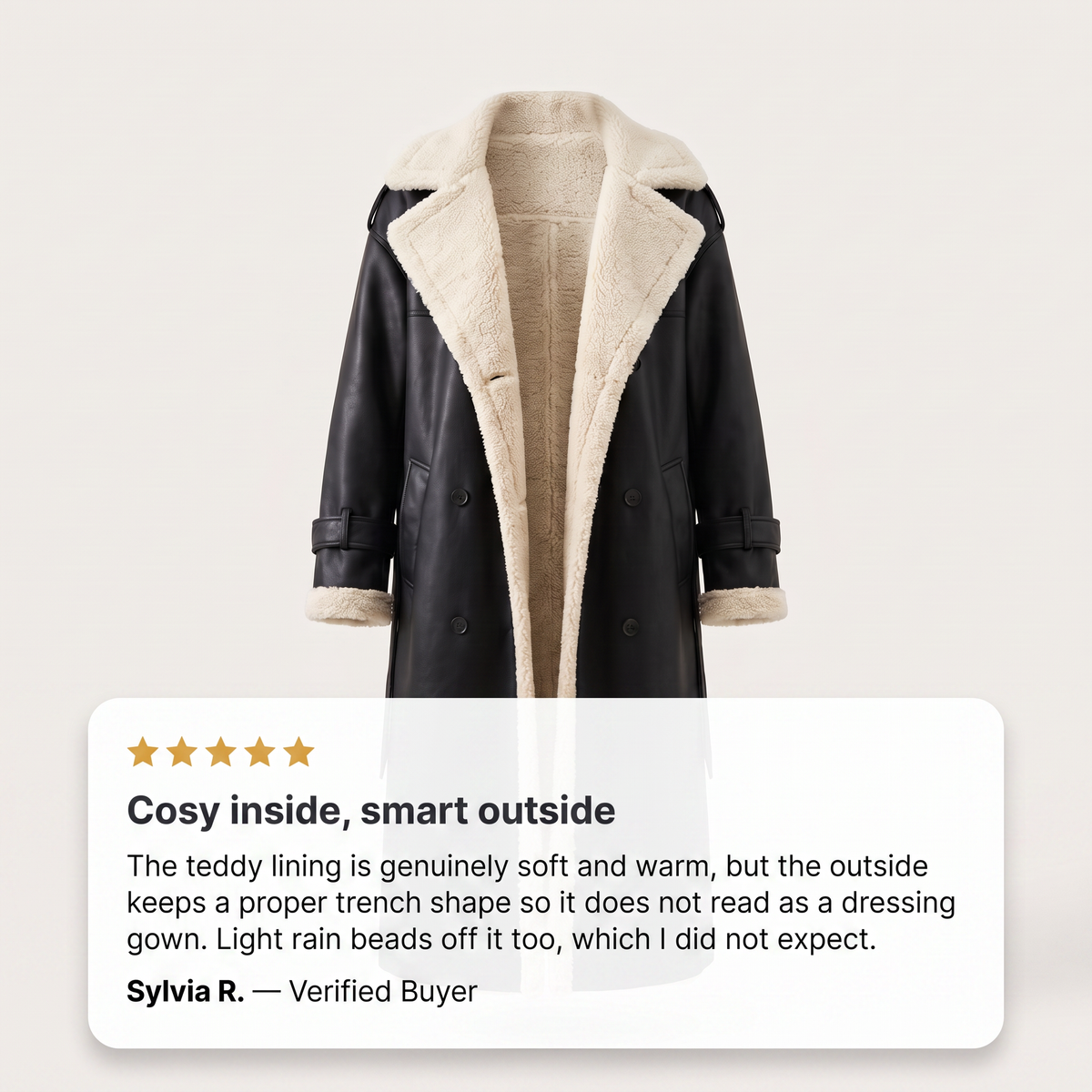 Women's Teddy Lined Long Coat – Double-Breasted Winter Design
