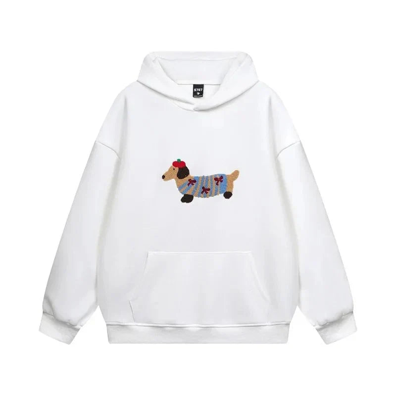 Women's Embroidered Dachshund Hoodie | Cozy Oversized Pullover