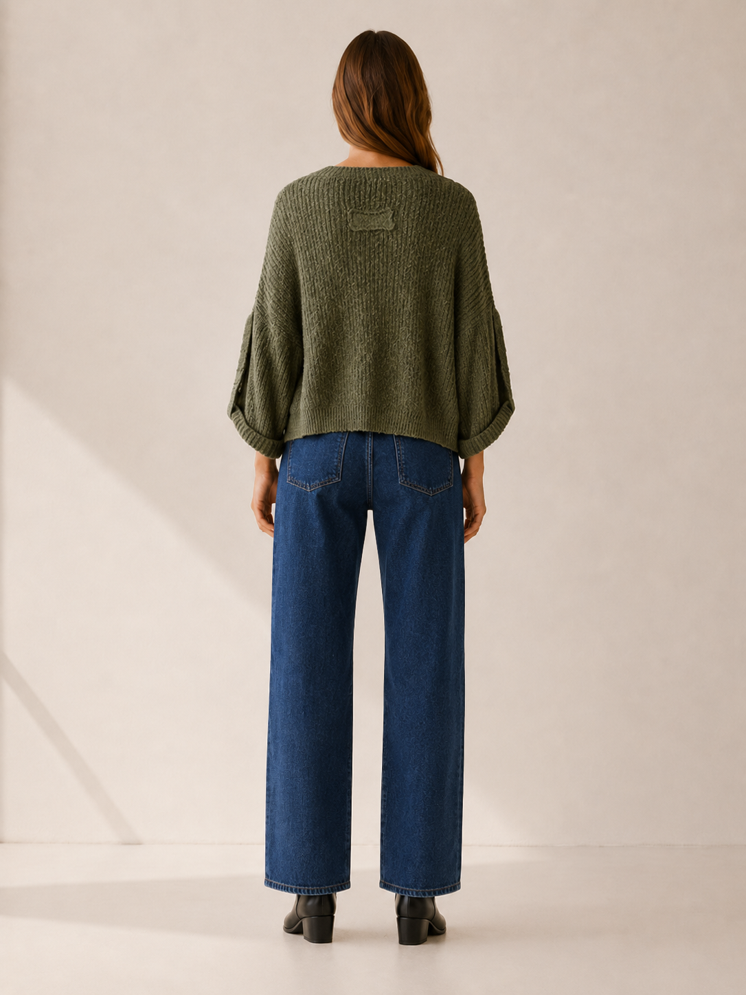 Round Neck Jumper with Roll-Up Sleeves