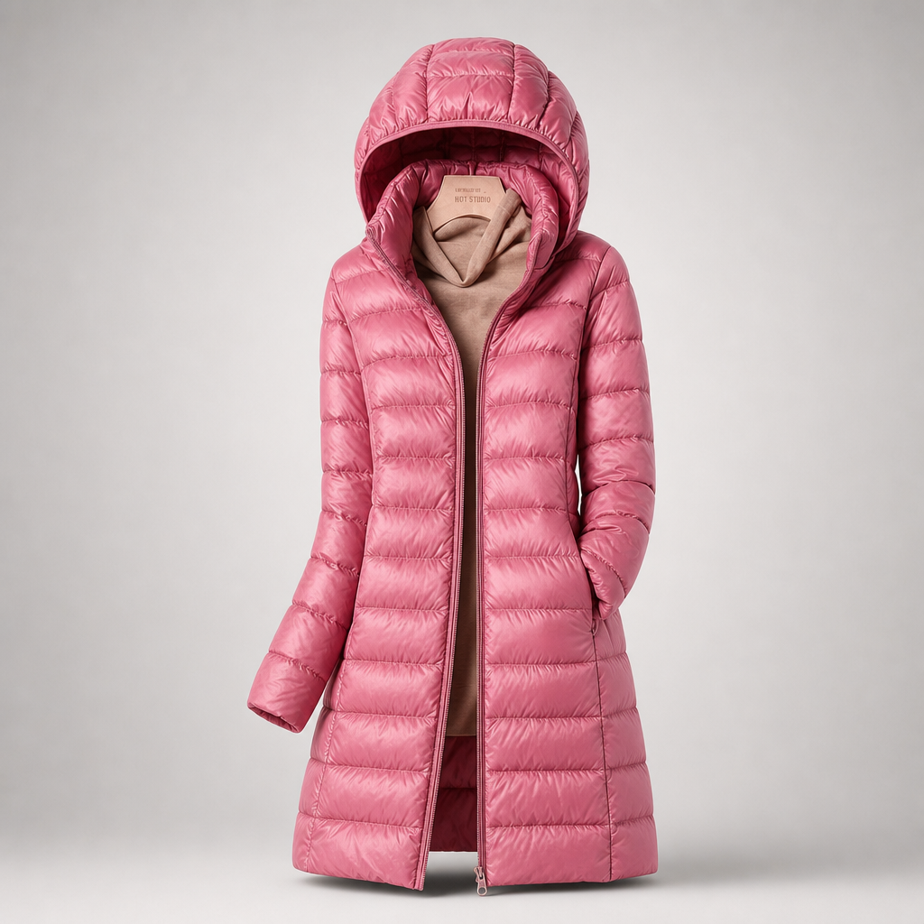 Women's Lightweight Longline Puffer Jacket – Hooded Autumn Coat