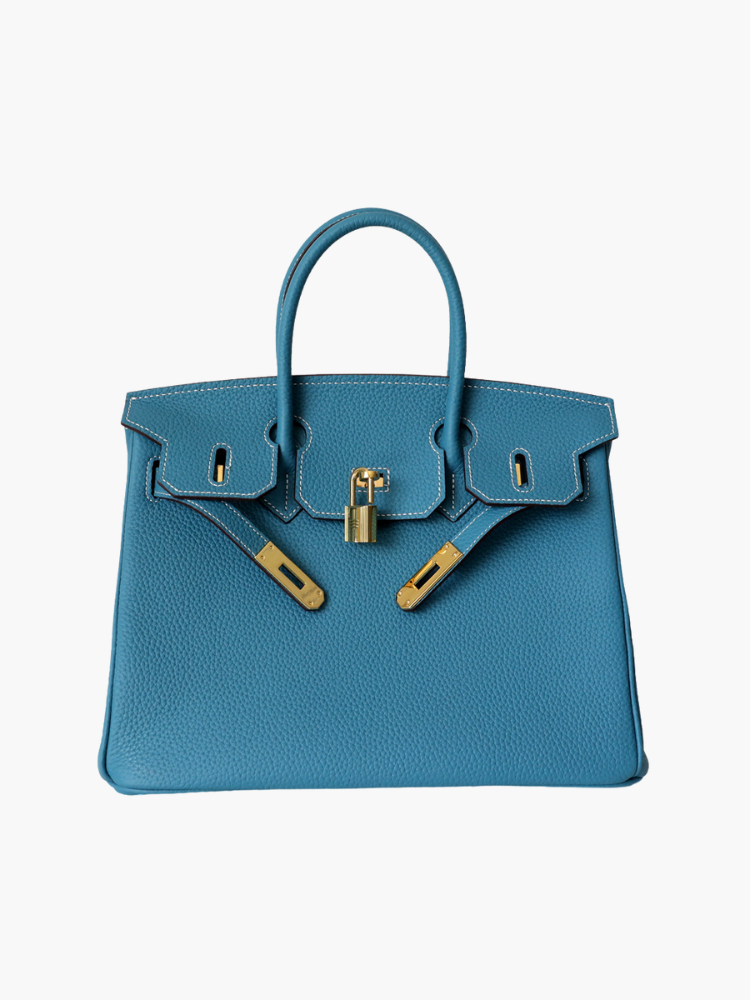 Women's Structured Top Handle Bag – Gold-Tone Lock Handbag