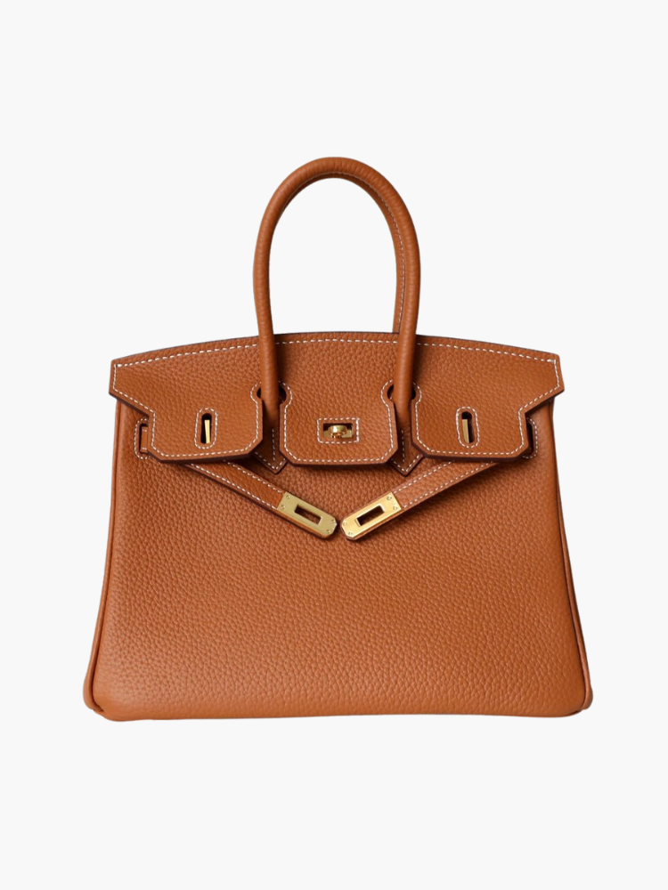 Women's Structured Top Handle Bag – Gold-Tone Lock Handbag