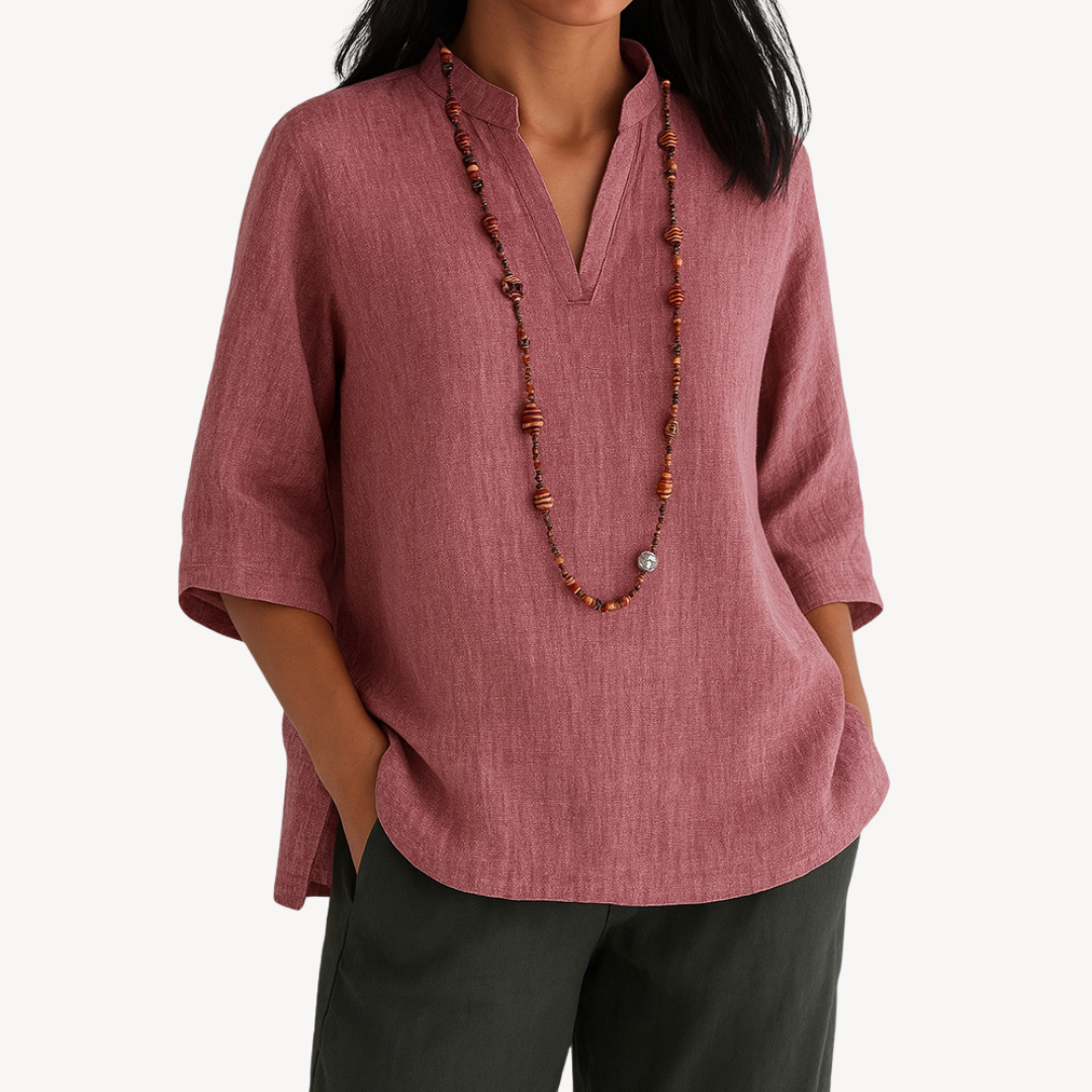 Women’s Linen 3/4 Sleeve V Neck Blouse