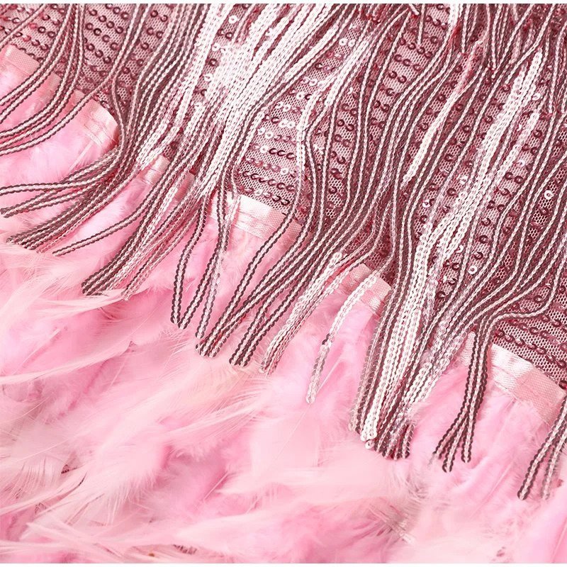 Women's Fringe & Feather Mini Dress – Elegant Evening Cocktail Style
