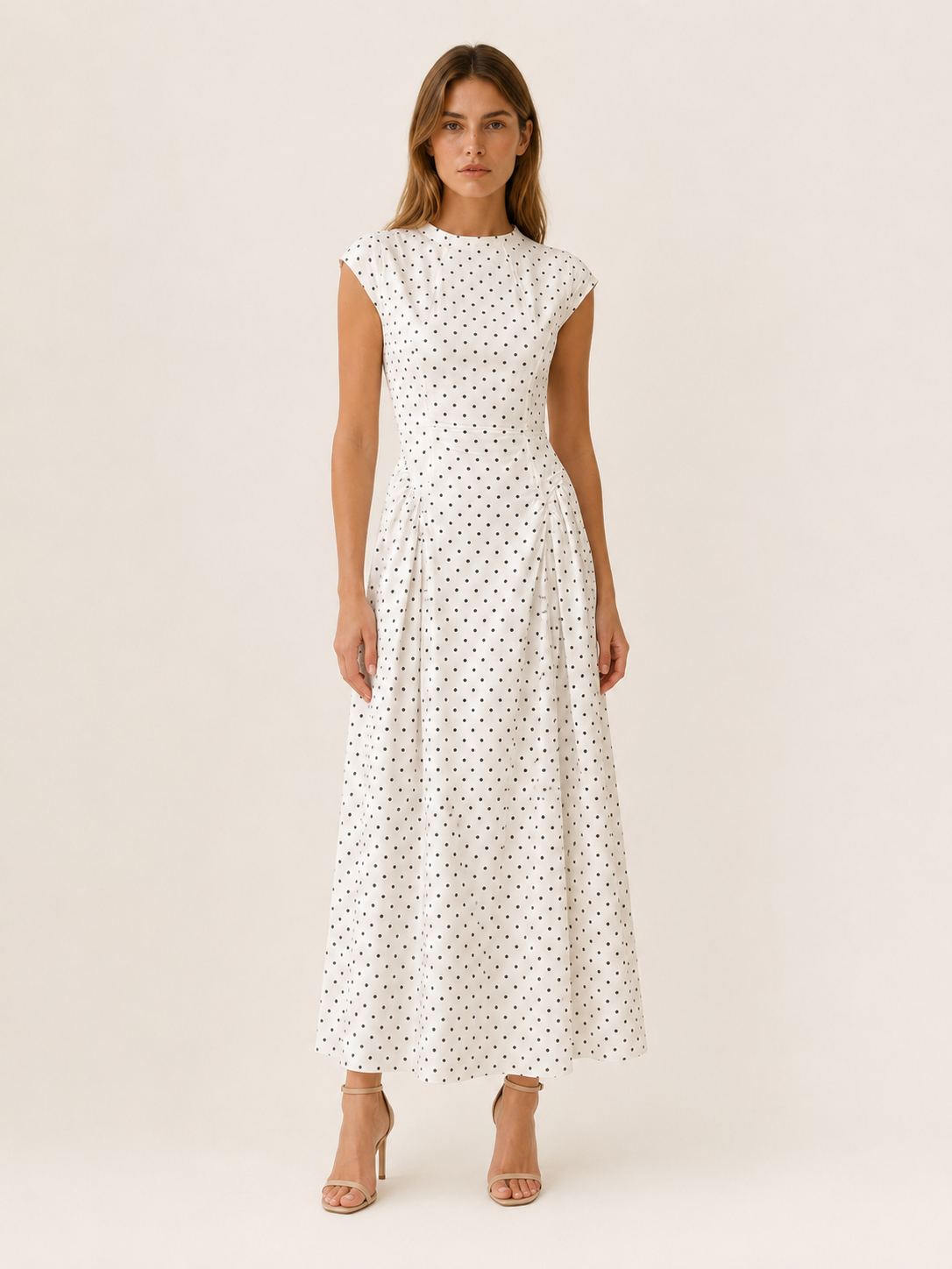 Women's Polka Dot Maxi Dress – Cap Sleeve A-Line Occasion Dress