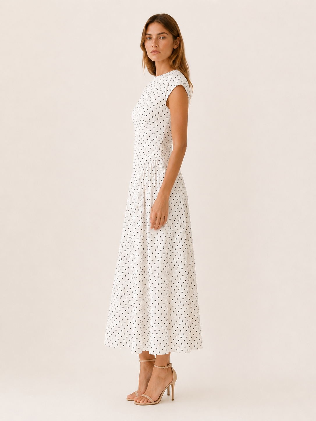 Women's Polka Dot Maxi Dress – Cap Sleeve A-Line Occasion Dress