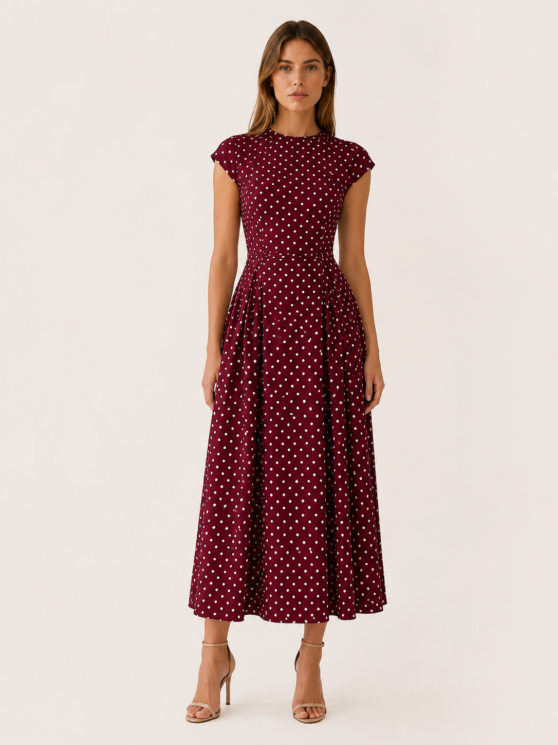 Women's Polka Dot Maxi Dress – Cap Sleeve A-Line Occasion Dress