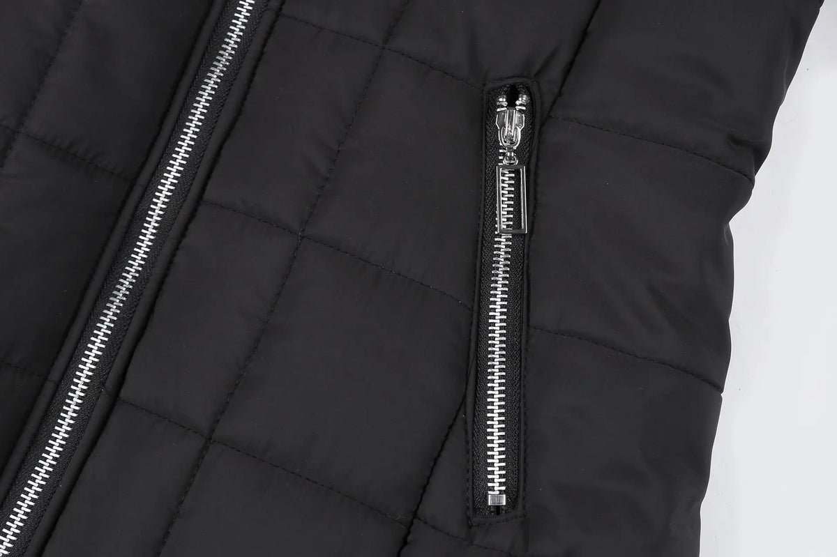 Women’s Longline Quilted Puffer Coat – Hooded Fleece-Lined Winter Jacket