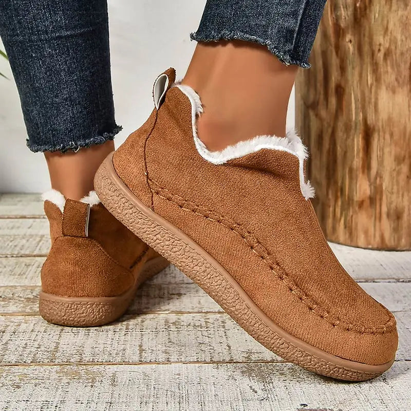 Women's Faux Fur Lined Slip-On Shoes – Warm Indoor Slippers