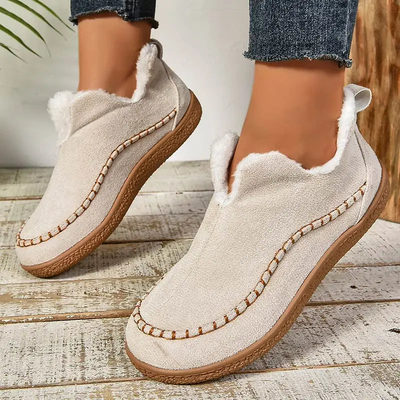 Women's Faux Fur Lined Slip-On Shoes – Warm Indoor Slippers