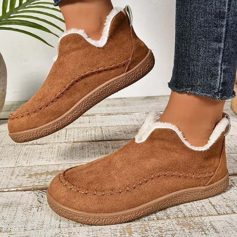 Women's Faux Fur Lined Slip-On Shoes – Warm Indoor Slippers