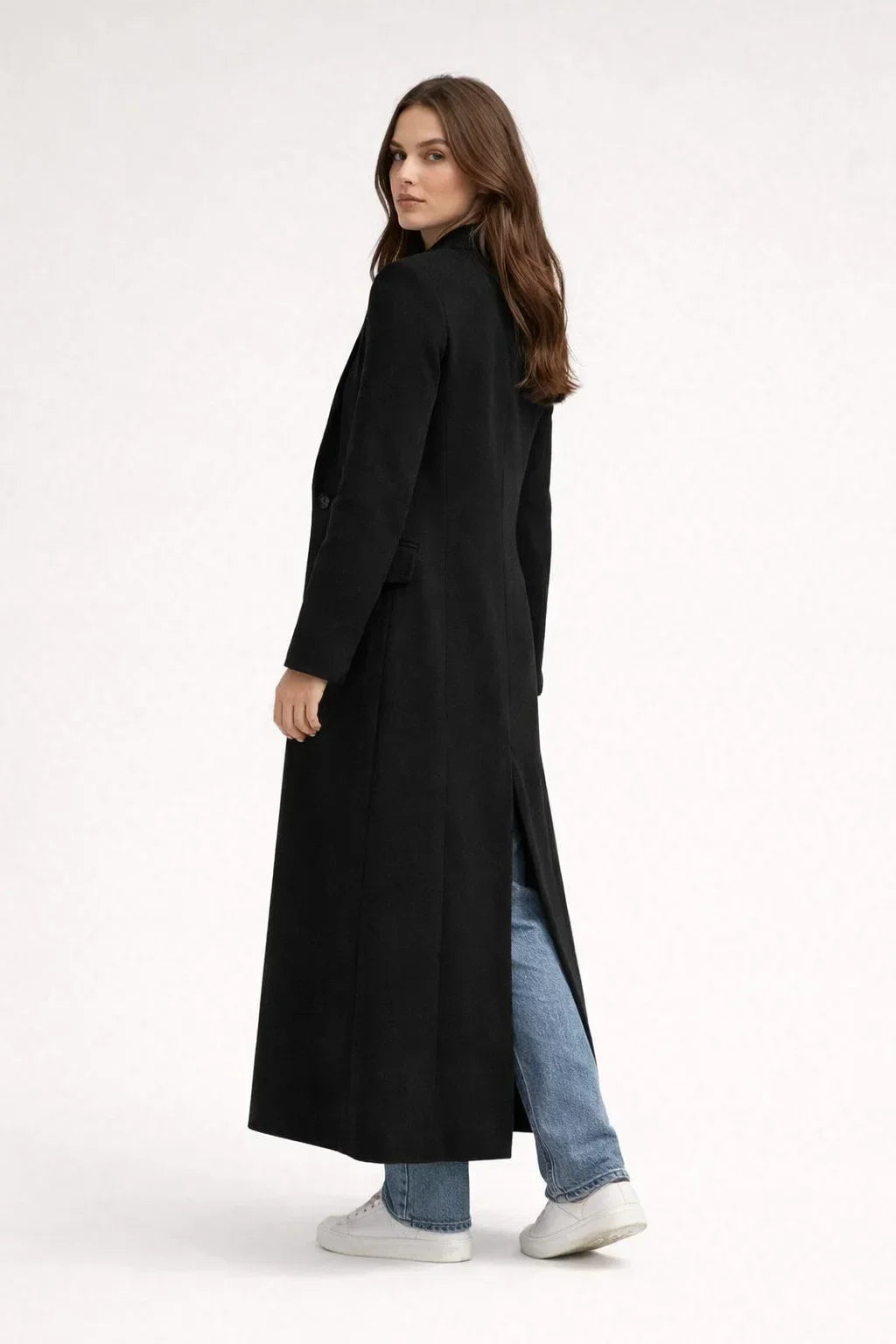 Women's Longline Tailored Coat – Notch Lapel Button Front