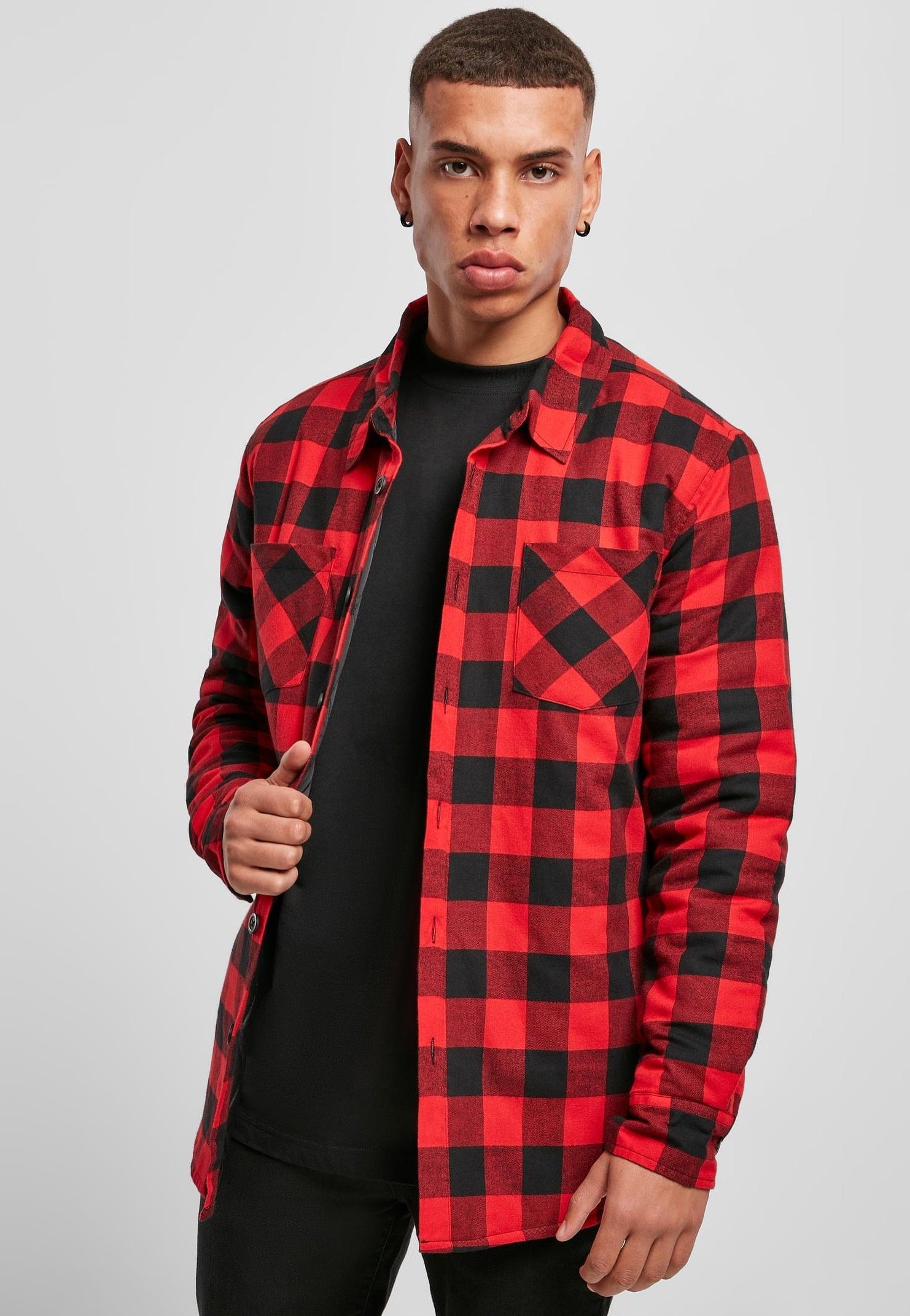 Men's Checked Overshirt - Relaxed Long-Sleeve Shirt