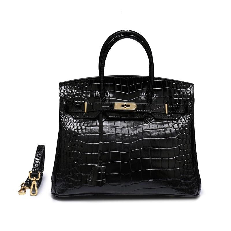Women's Structured Top Handle Bag – Gold-Tone Lock Handbag