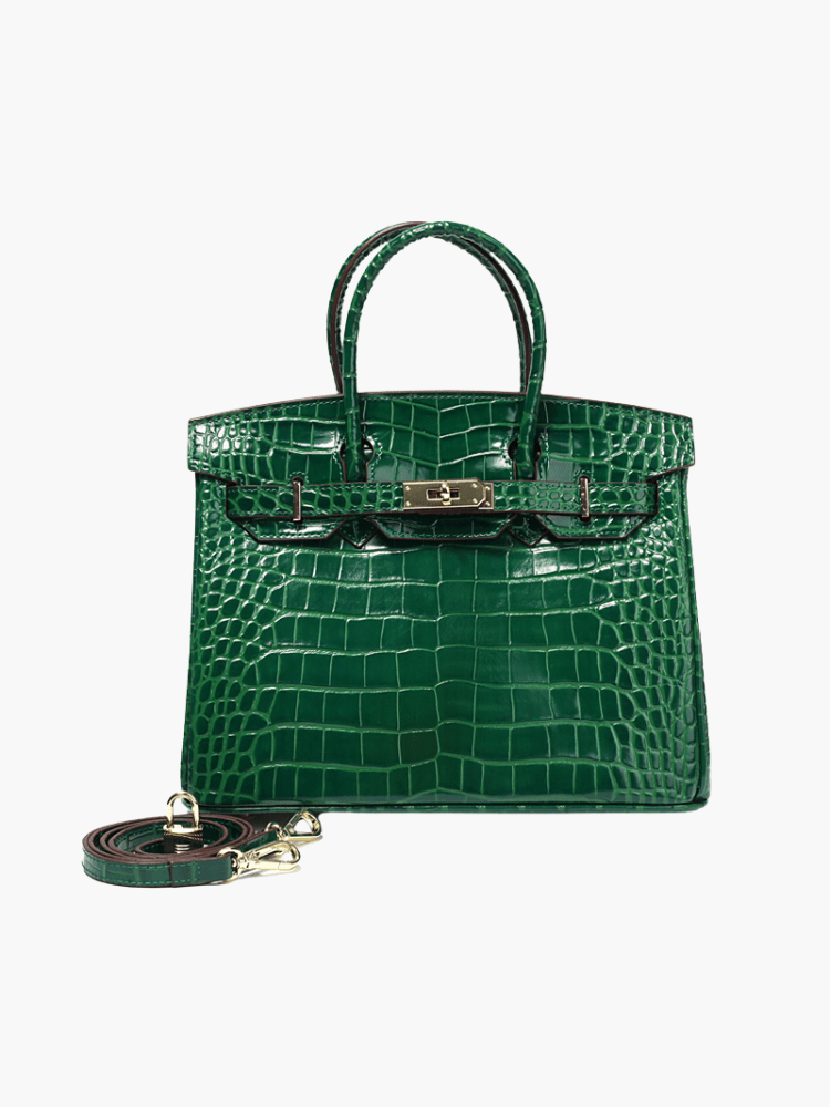 Women's Structured Top Handle Bag – Gold-Tone Lock Handbag