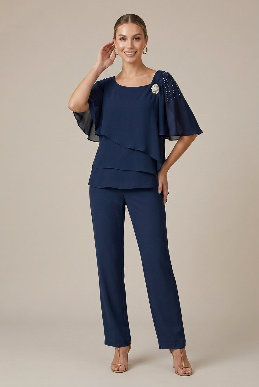 Women's Chiffon Two-Piece Set Asymmetric Overlay