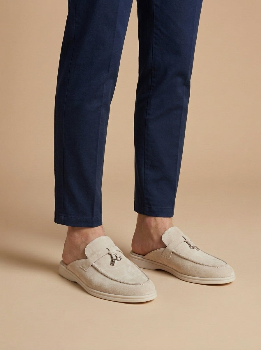 Men's Suede Mule Loafers with Metal Bar Detail