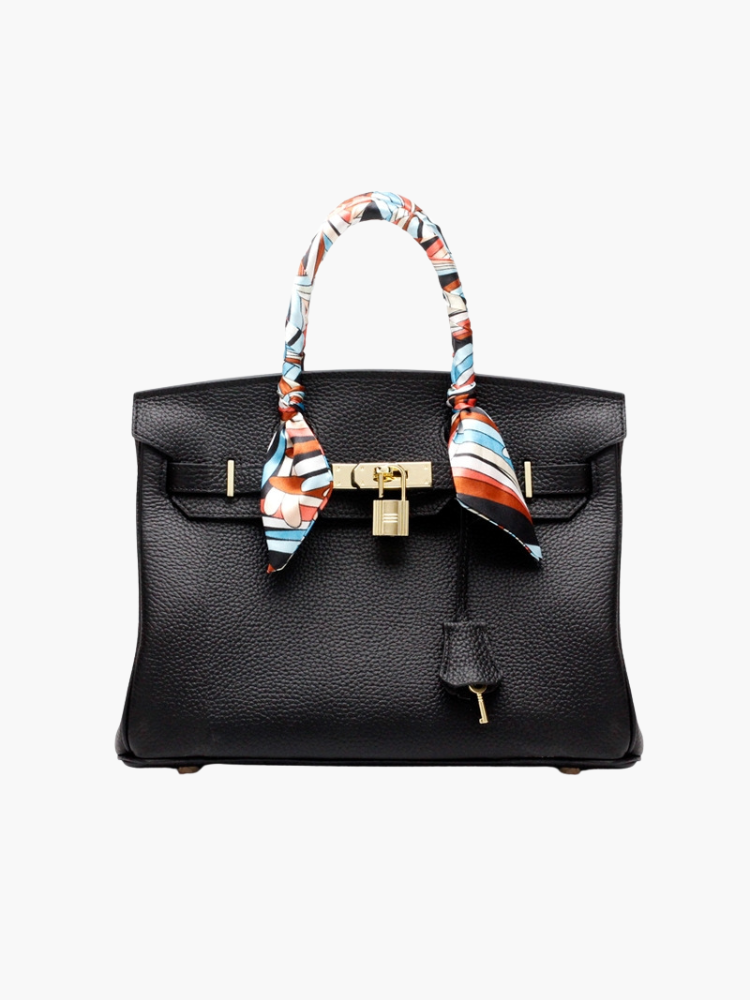 Women's Structured Top Handle Bag – Gold-Tone Lock Handbag
