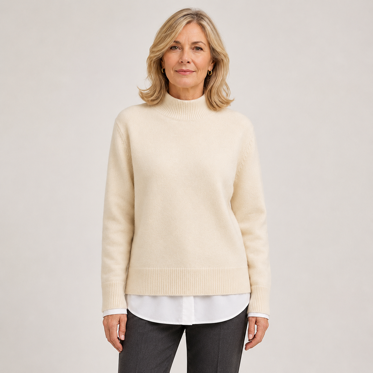 Women's Wool Mock Neck Jumper – Classic Knitted Pullover