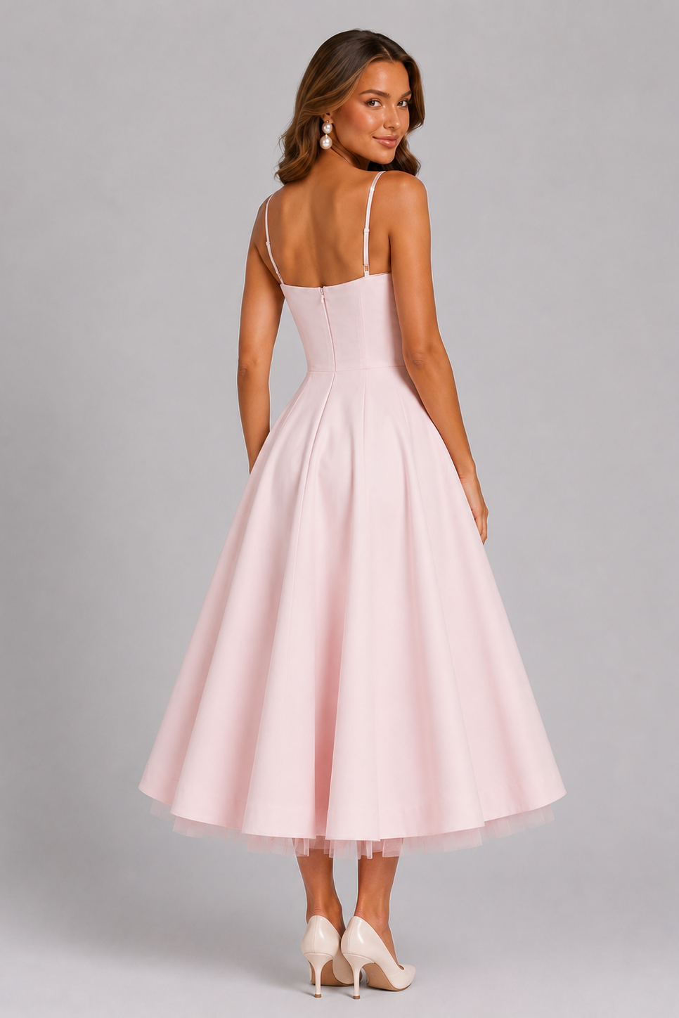 Women’s Corset Midi Dress with Full Skirt for Weddings & Special Occasions