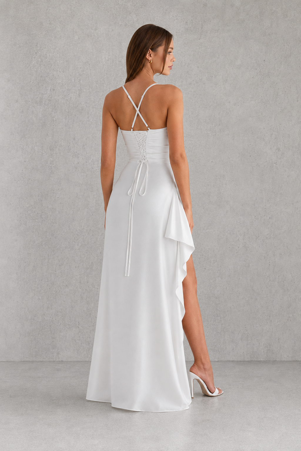 Women’s Draped Satin Maxi Dress with Split Detail for Evening & Formal Wear