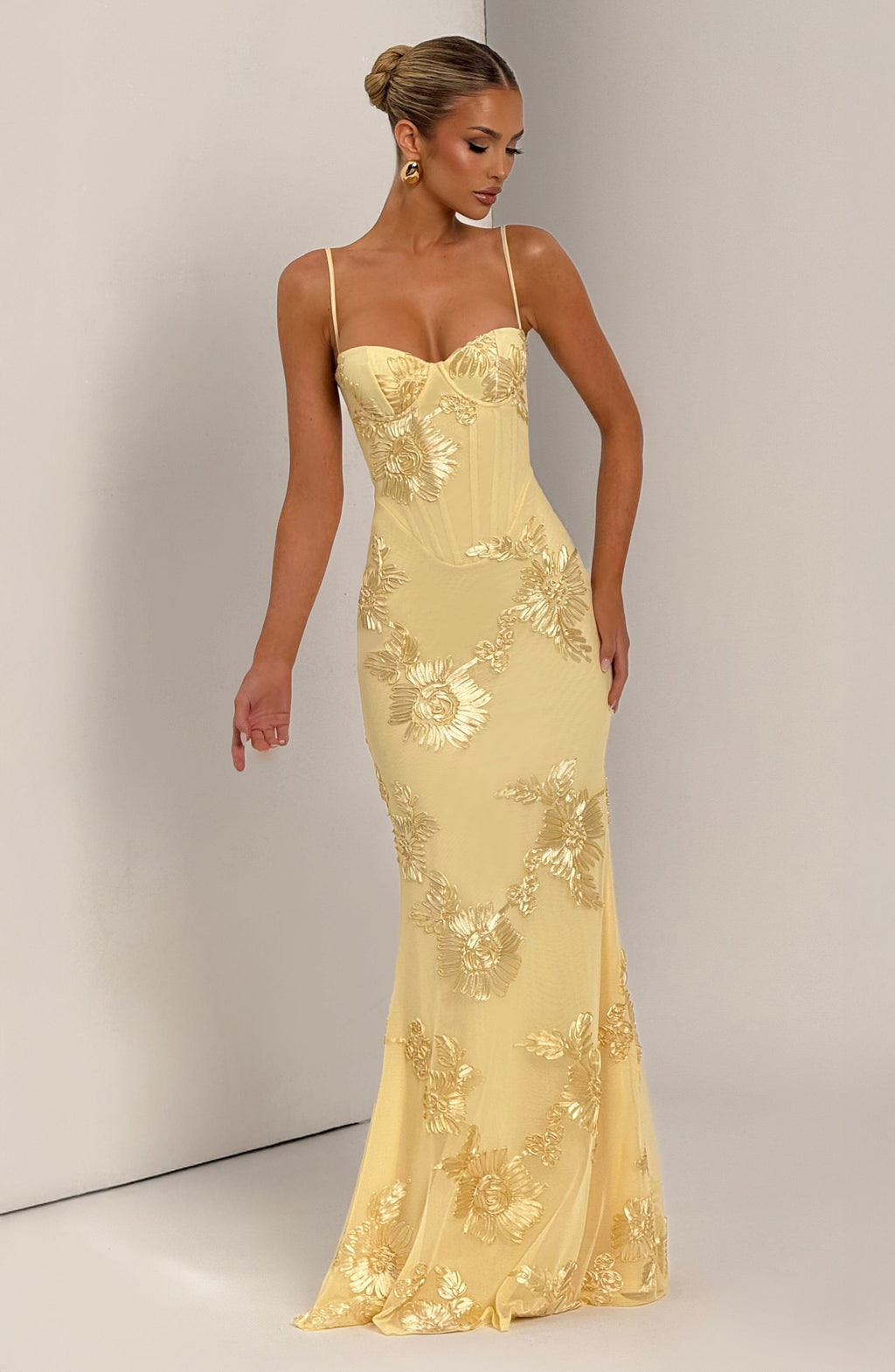 Women’s Floral Corset Spaghetti Strap Maxi Wedding Guest Dress