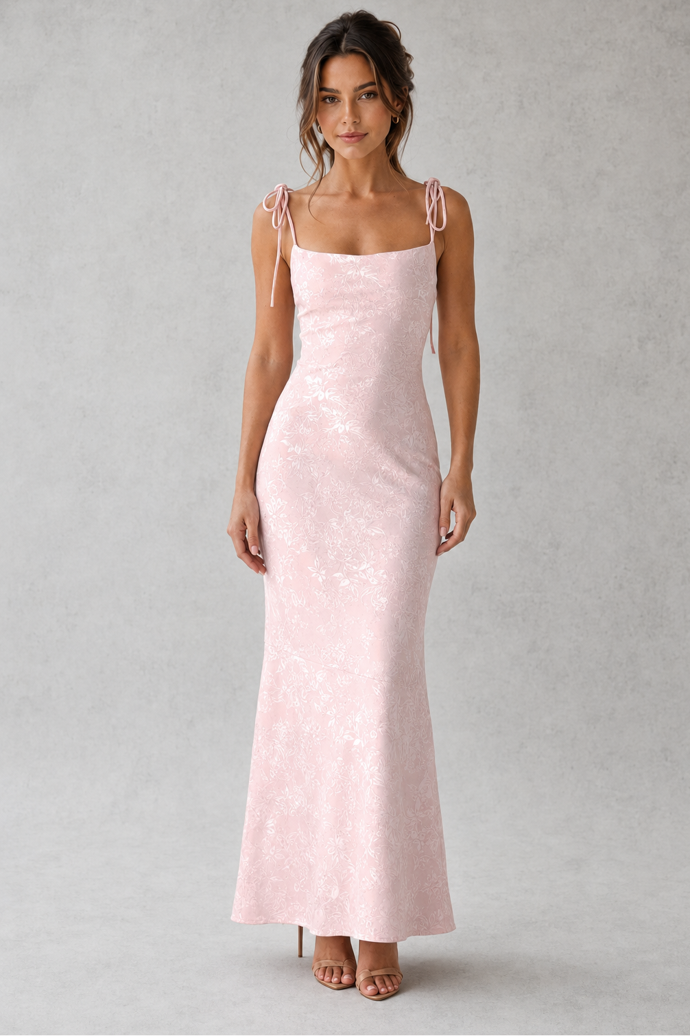 Women’s Floral Jacquard Maxi Dress with Cowl Neck for Evening & Occasion Wear