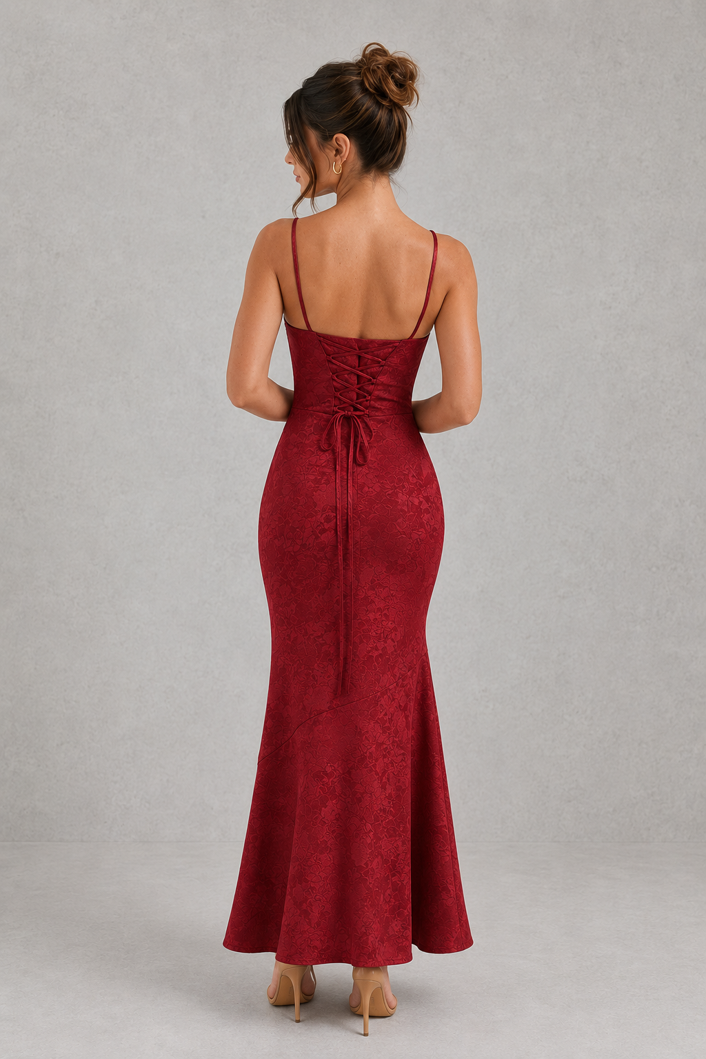 Women’s Floral Jacquard Maxi Dress with Cowl Neck for Evening & Occasion Wear