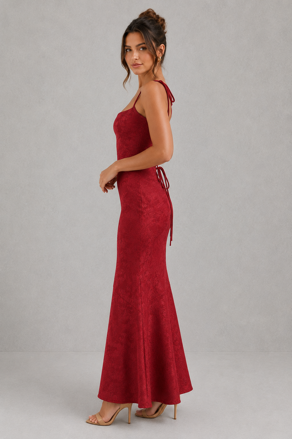 Women’s Floral Jacquard Maxi Dress with Cowl Neck for Evening & Occasion Wear