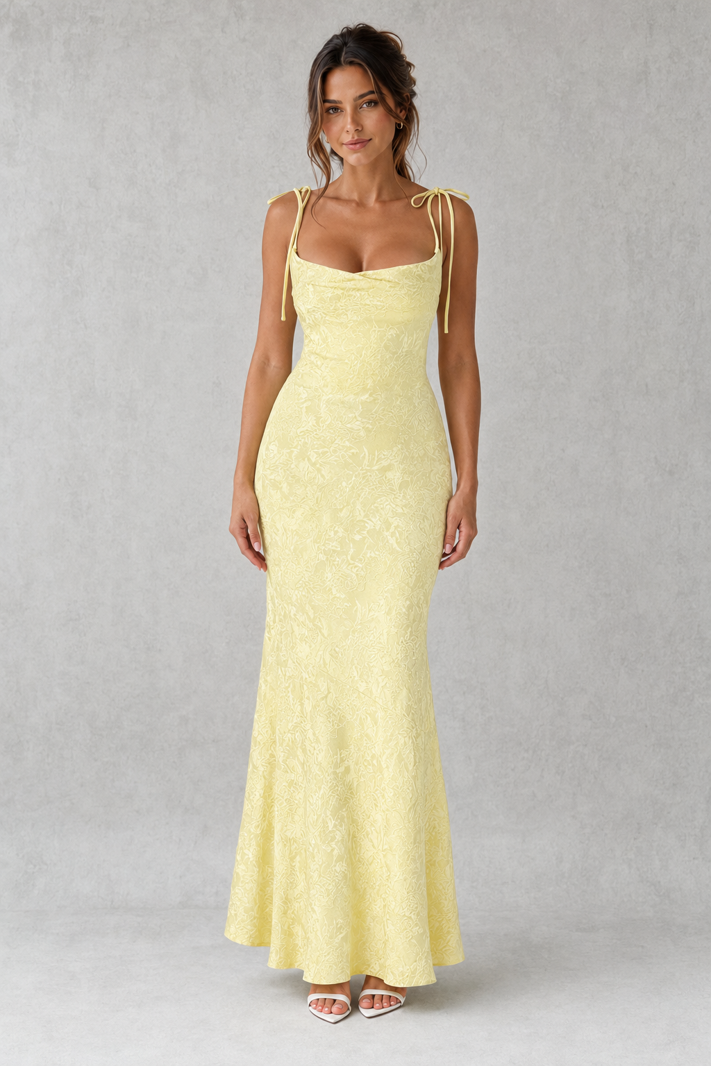 Women’s Floral Jacquard Maxi Dress with Cowl Neck for Evening & Occasion Wear