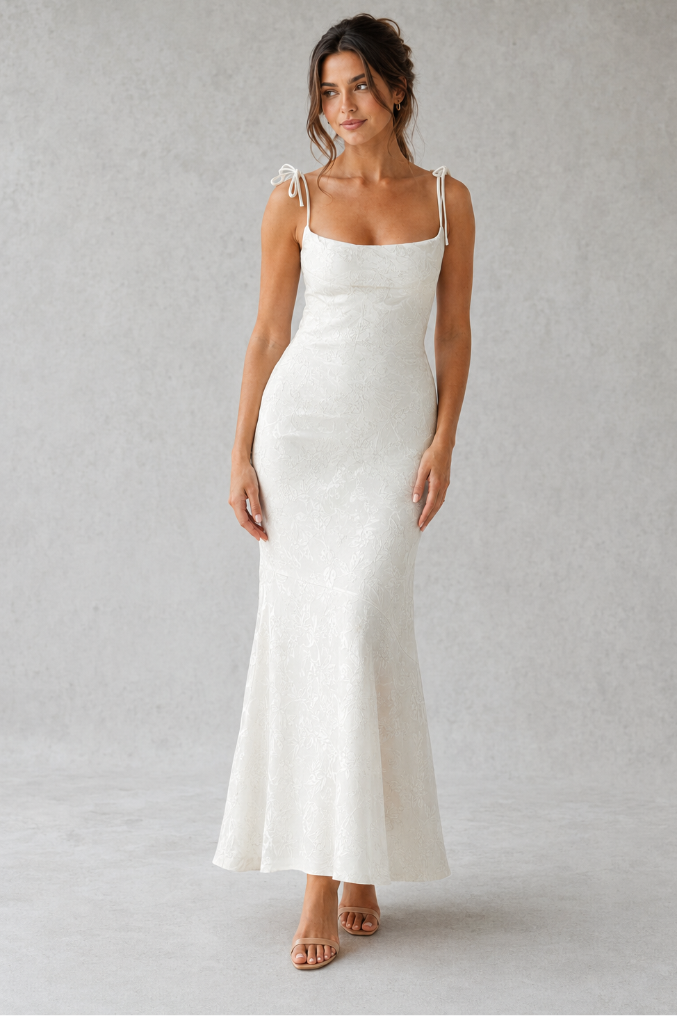 Women’s Floral Jacquard Maxi Dress with Cowl Neck for Evening & Occasion Wear