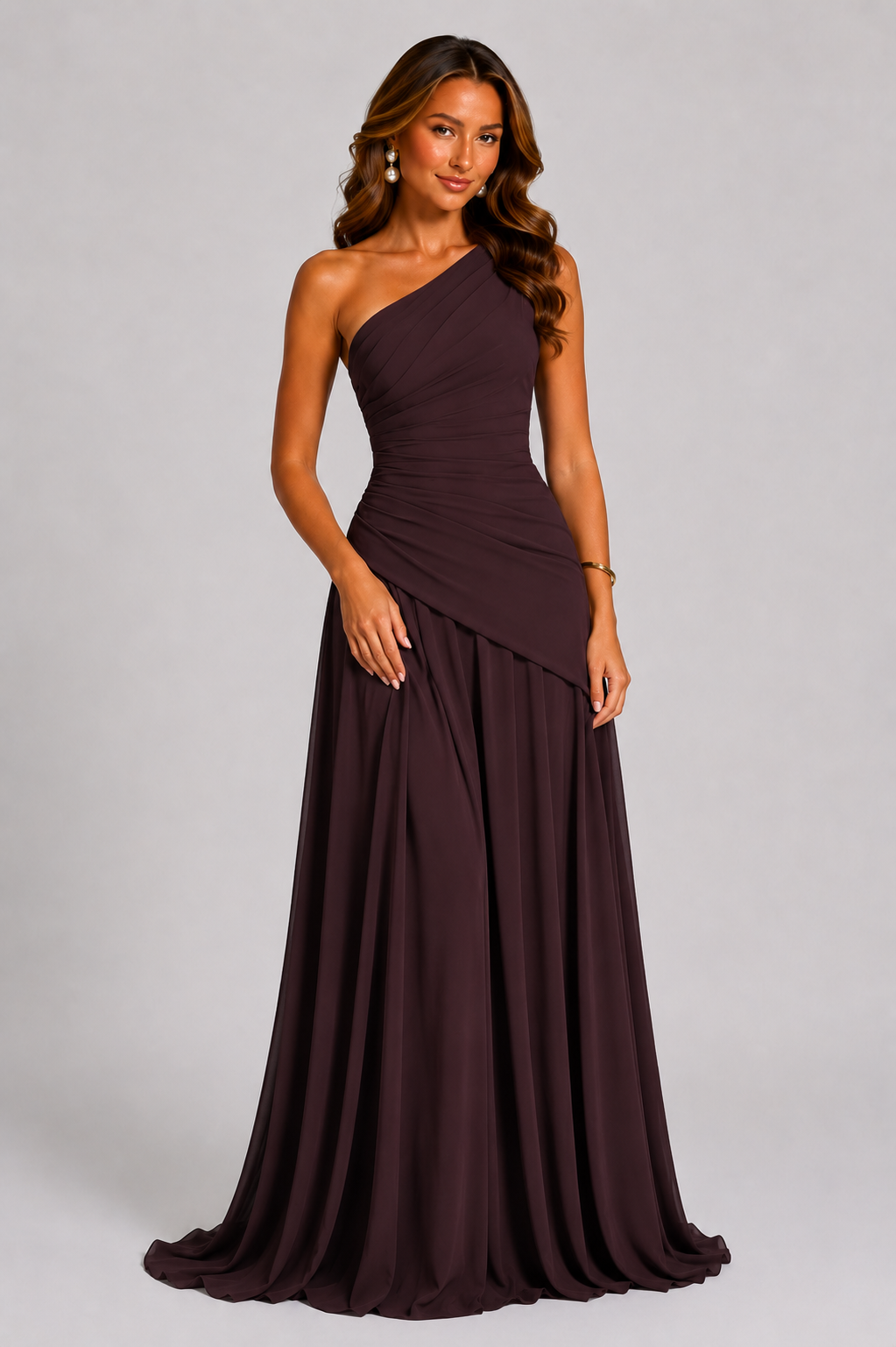 Women’s One-Shoulder Chiffon Maxi Dress with Corset Detail - Sculpted Silhouette