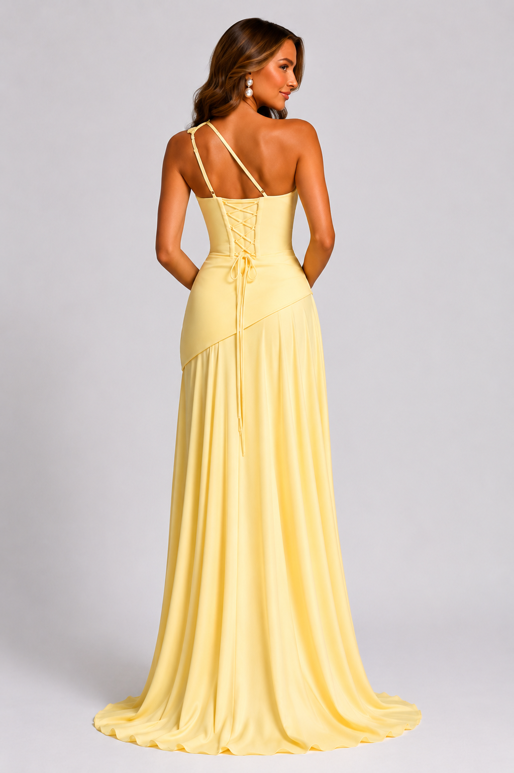 Women’s One-Shoulder Chiffon Maxi Dress with Corset Detail - Sculpted Silhouette