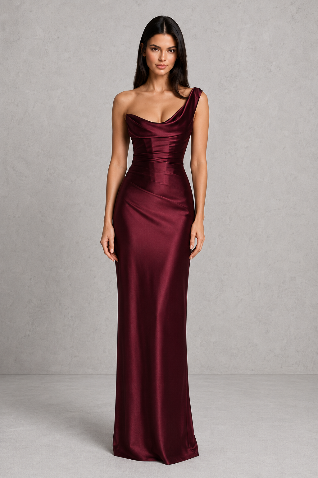 Women’s One-Shoulder Satin Maxi Dress with Corset Detail for Evening & Formal Wear