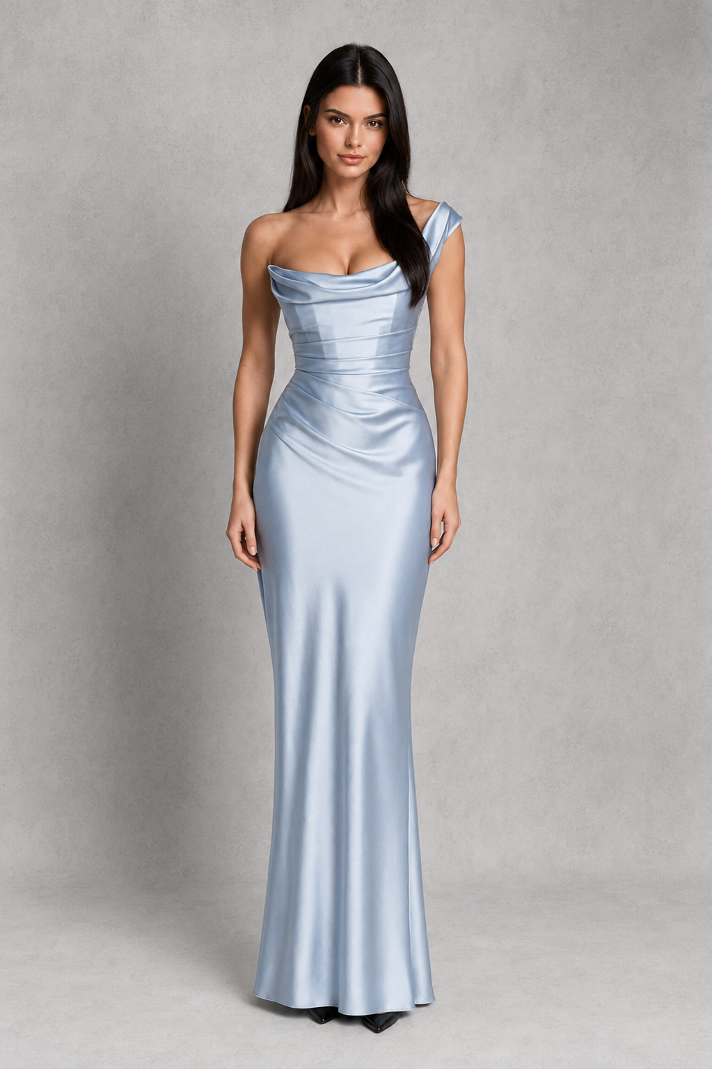 Women’s One-Shoulder Satin Maxi Dress with Corset Detail for Evening & Formal Wear