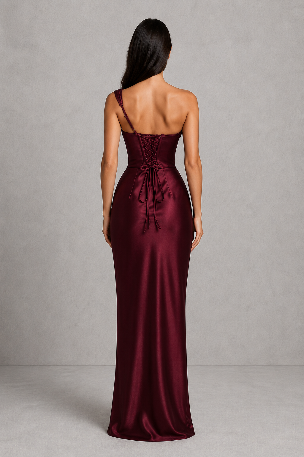 Women’s One-Shoulder Satin Maxi Dress with Corset Detail for Evening & Formal Wear