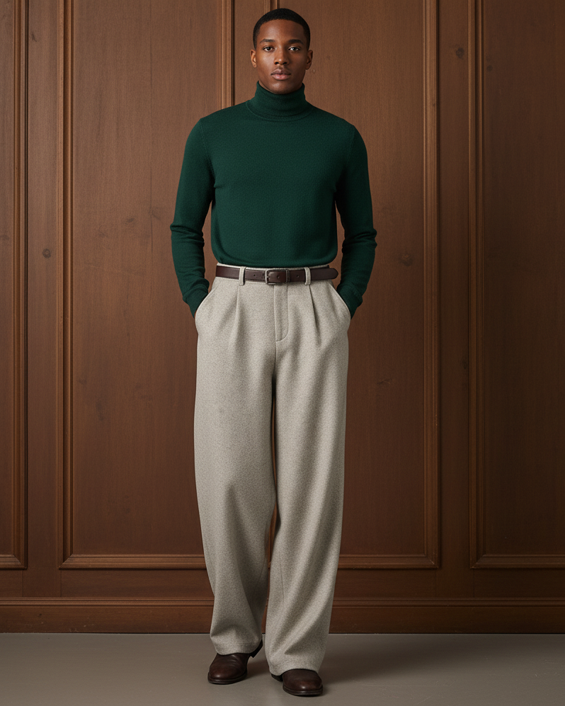 Men's Wide Leg Knit Trousers – Relaxed High-Waisted Fit